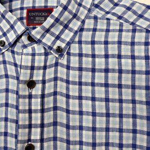 UNTUCKit Shirt Mens Medium Blue Check Long Sleeve Button Front Casual Cotton